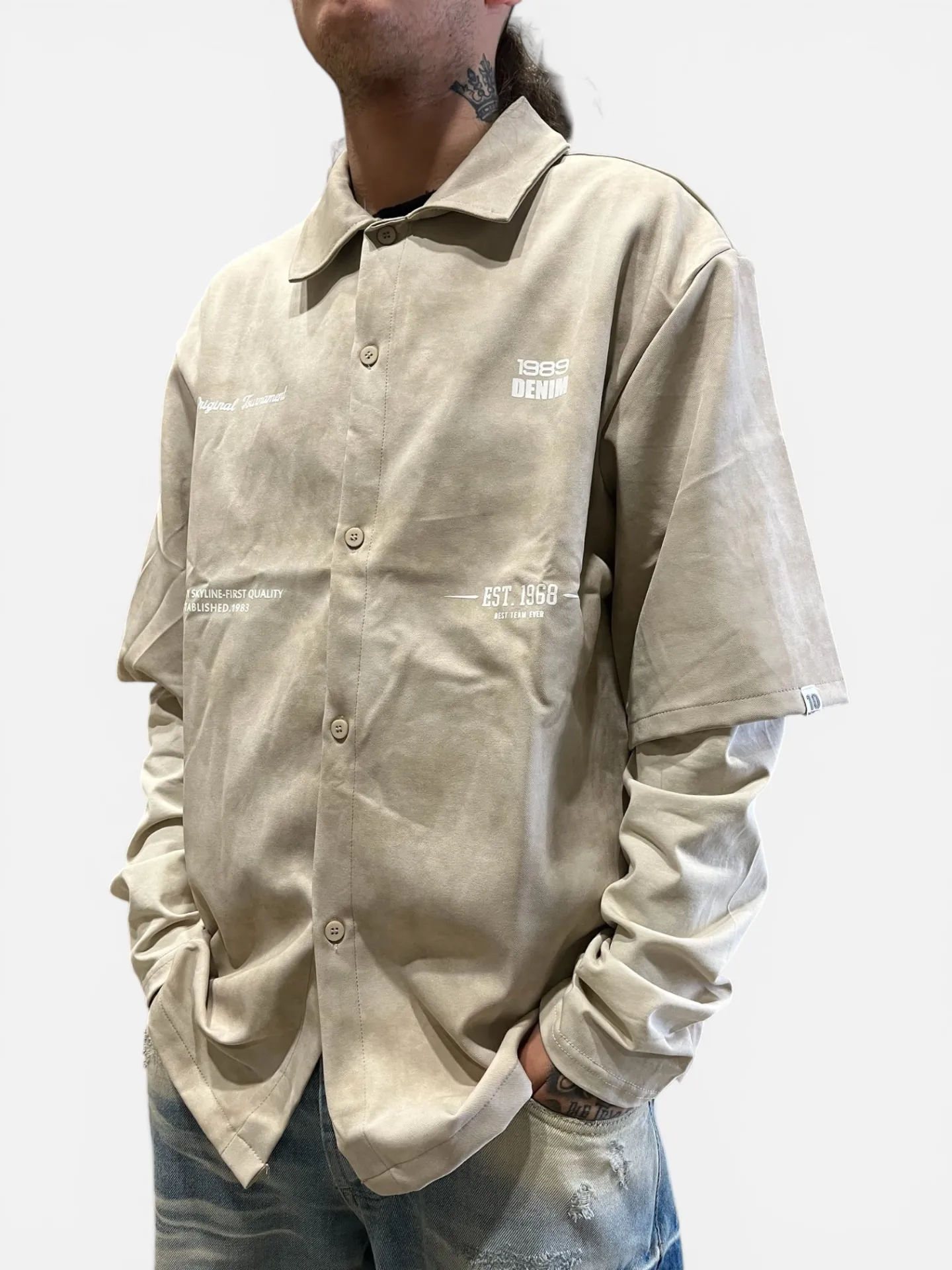 Camicia "Sand Denim" beige - Thumb 2