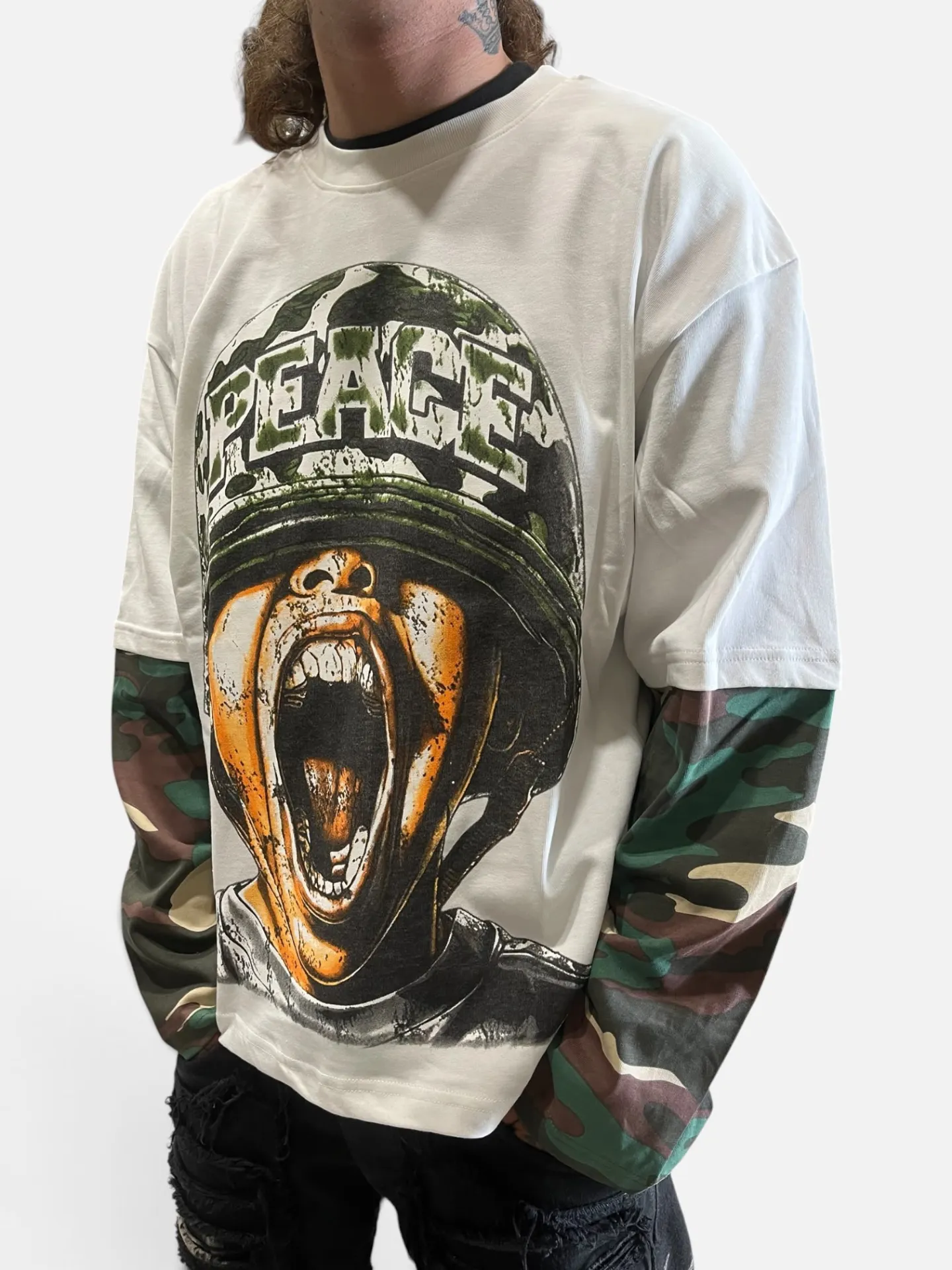 T-shirt Oversize Double Layer "Peace & Faith"